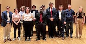 Pictured on the Laidlaw stage is Dr. Peter Wood and the USA Trumpet Studio.