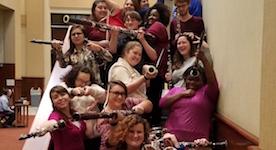 Pictured on the entry steps inside the Laidlaw Performing Arts Center Lobby are members of USA's Woodwind Ensembles.