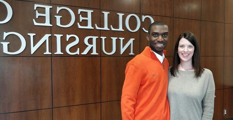 Barry Coleman, who endowed a scholarship in grandmother's name, becoming one the youngest major gift donors to the College of Nursing, earlier this semester met the scholarship's first recipient, Jennifer Dowling.